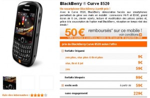 Le Blackberry Curve 8520 vendu à 9 € chez Orange avec un forfait Origami