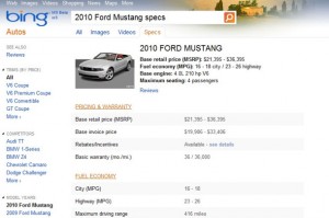 Bing continue à s’améliorer en gérant désromais les informations sur les voitures et les équipes sportives