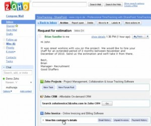Les business Apps de Zoho fonctionnent très bien avec Gmail