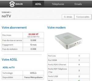 OVH lance no!TV, une offre double play à 23,92€ comprenant internet+téléphone vers les mobiles et les fixes de 40 destinations