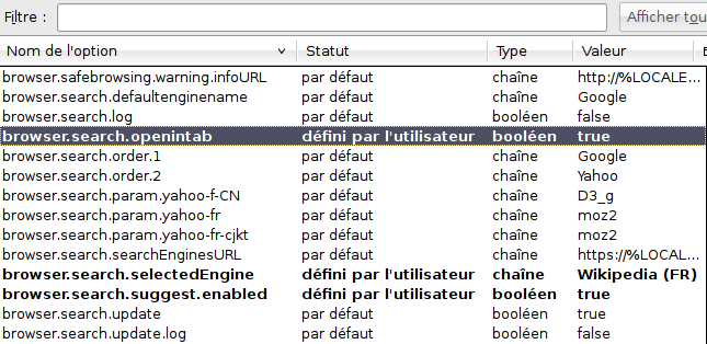 Ouverture barre de recherche Firefox