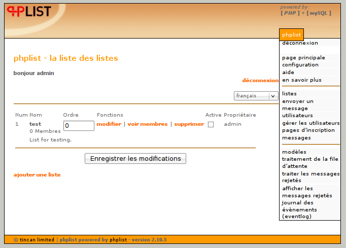 PHPList Installation en Francais